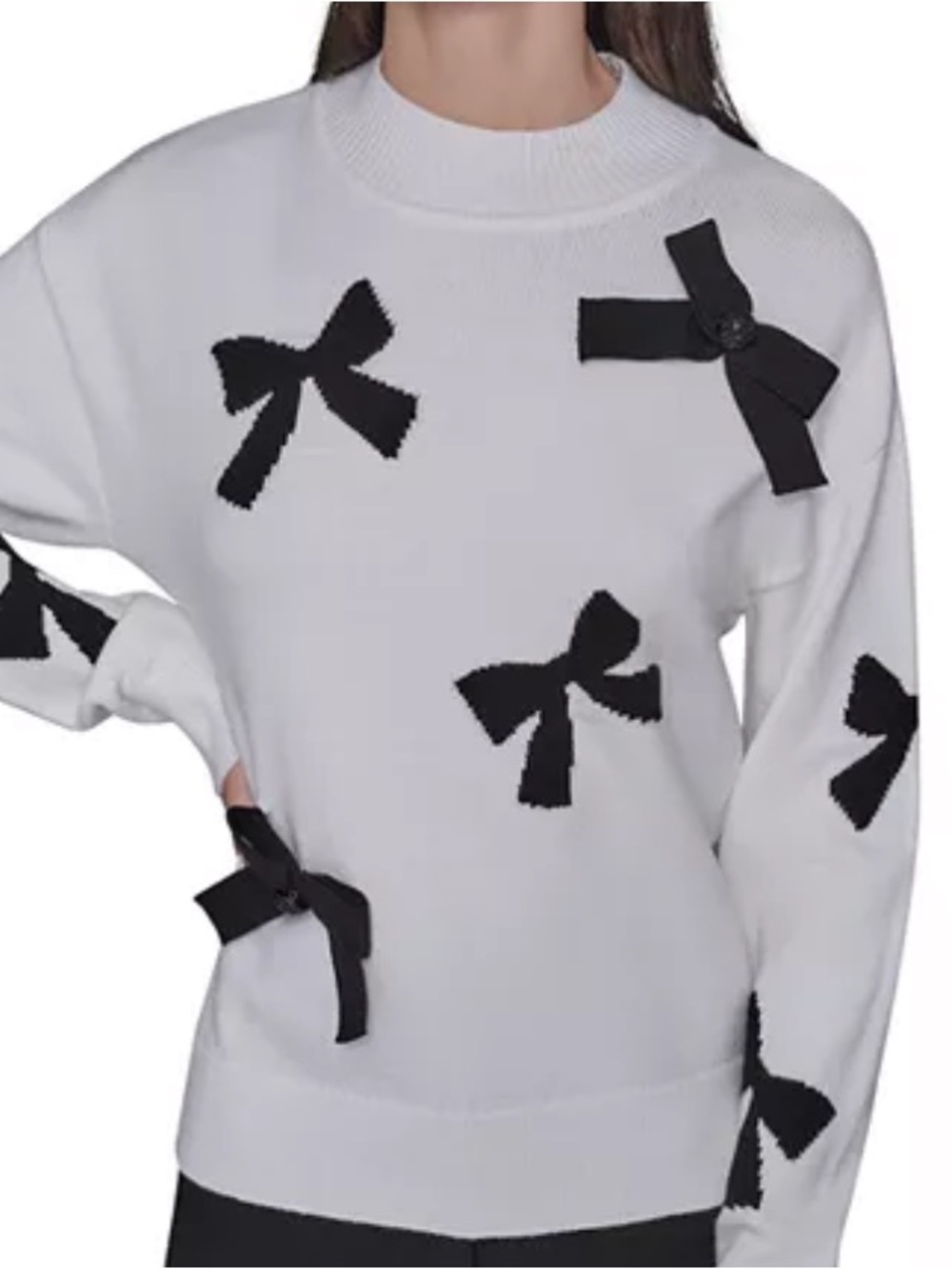 NWT Karl Lagerfeld 3D Bow Mock Neck Sweater Soft white/black Size S